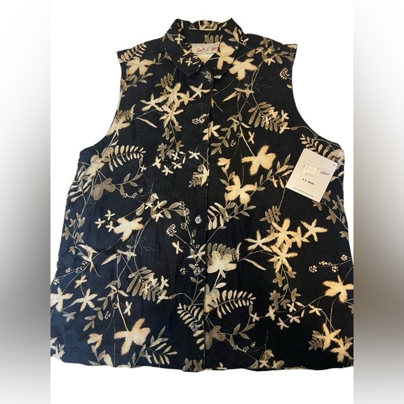Vintage Sleeveless Floral Button down Shirt  Linen Rayon Bl… - Picture 1 of 5
